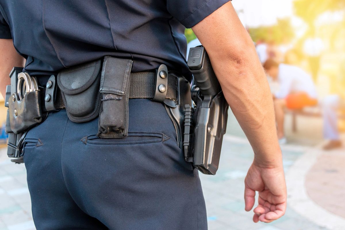 Deputy's duty belt with handcuffs and equipment