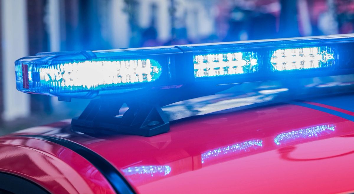 Blue lights on a law enforcement vehicle light bar